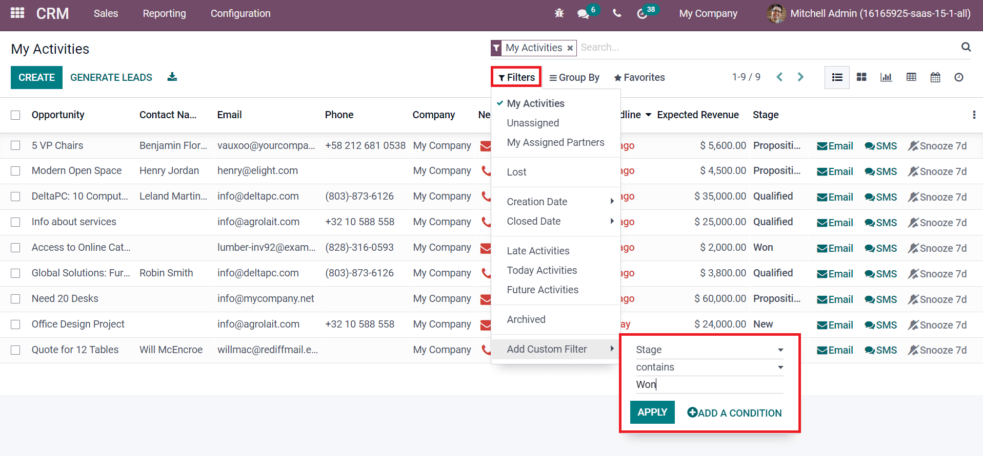 Odoo CRM pivxa